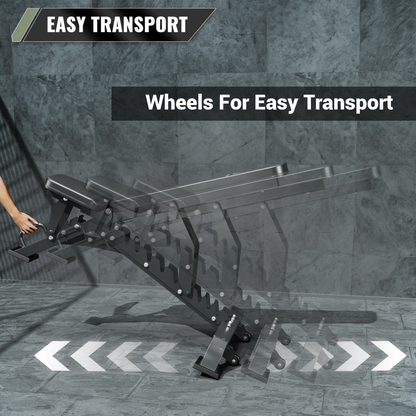 Major Fitness PLT01 Adjustable Weight Bench quality design with wheels for easy transport