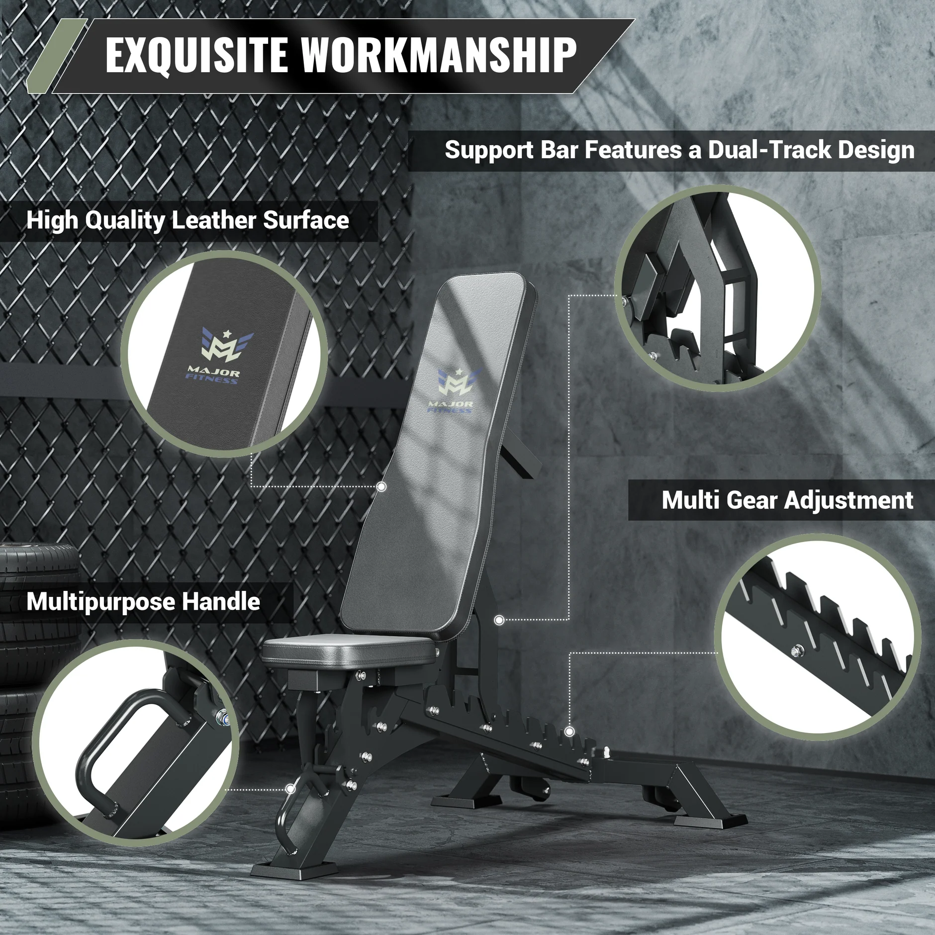 Major Fitness PLT01 Adjustable Weight Bench quality design with durable comfortable leather