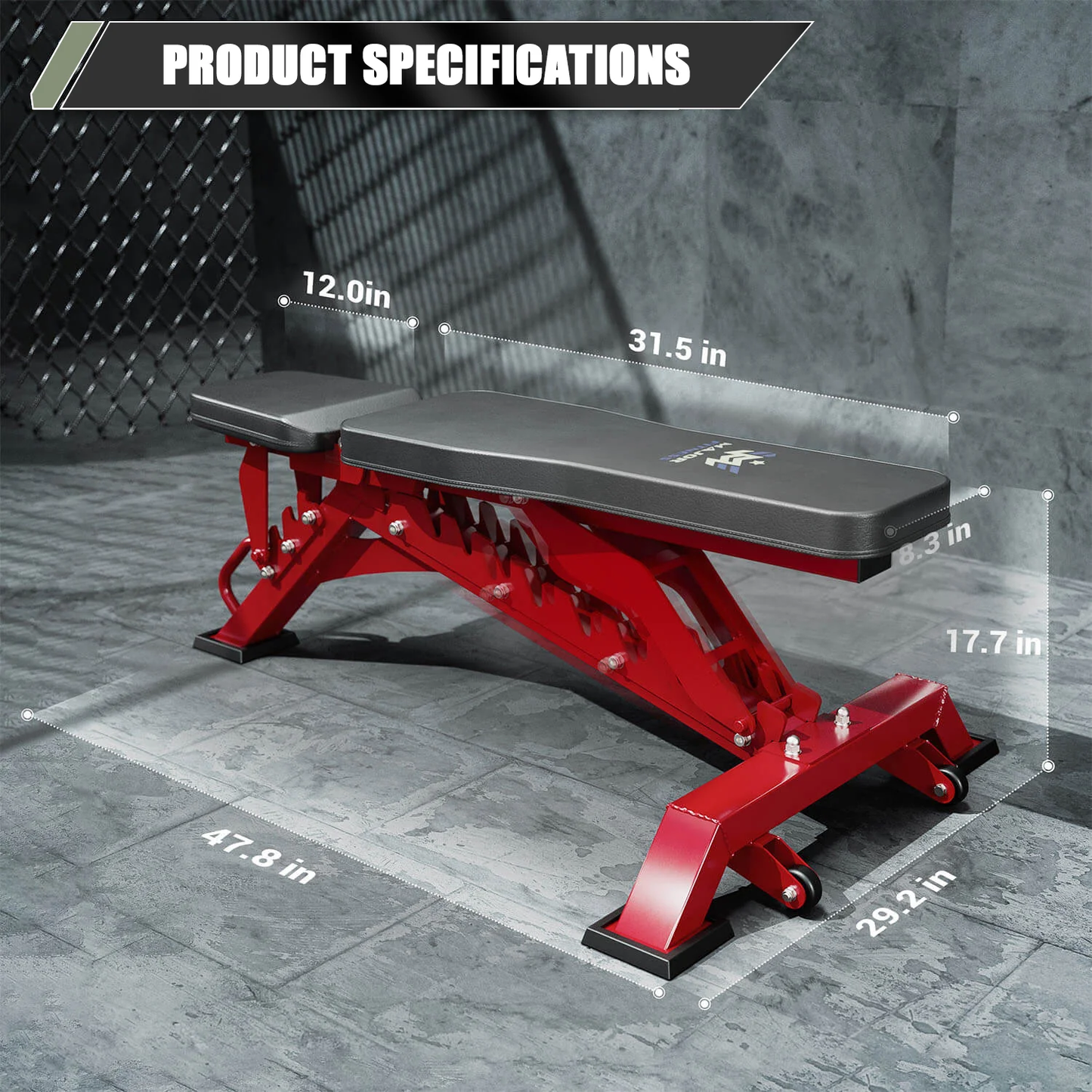 Major Fitness PLT01 Adjustable Weight Bench dimensions