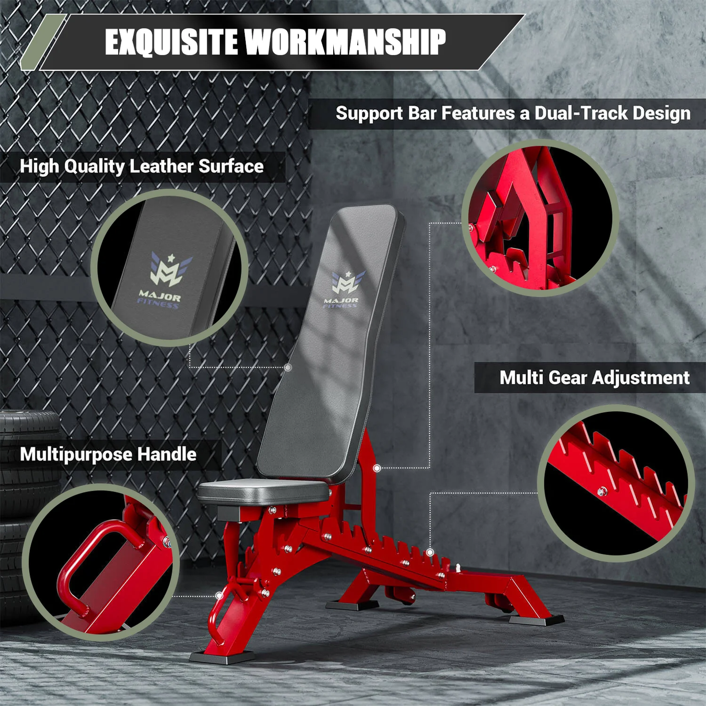 Major Fitness PLT01 Adjustable Weight Bench quality design with durable comfortable leather