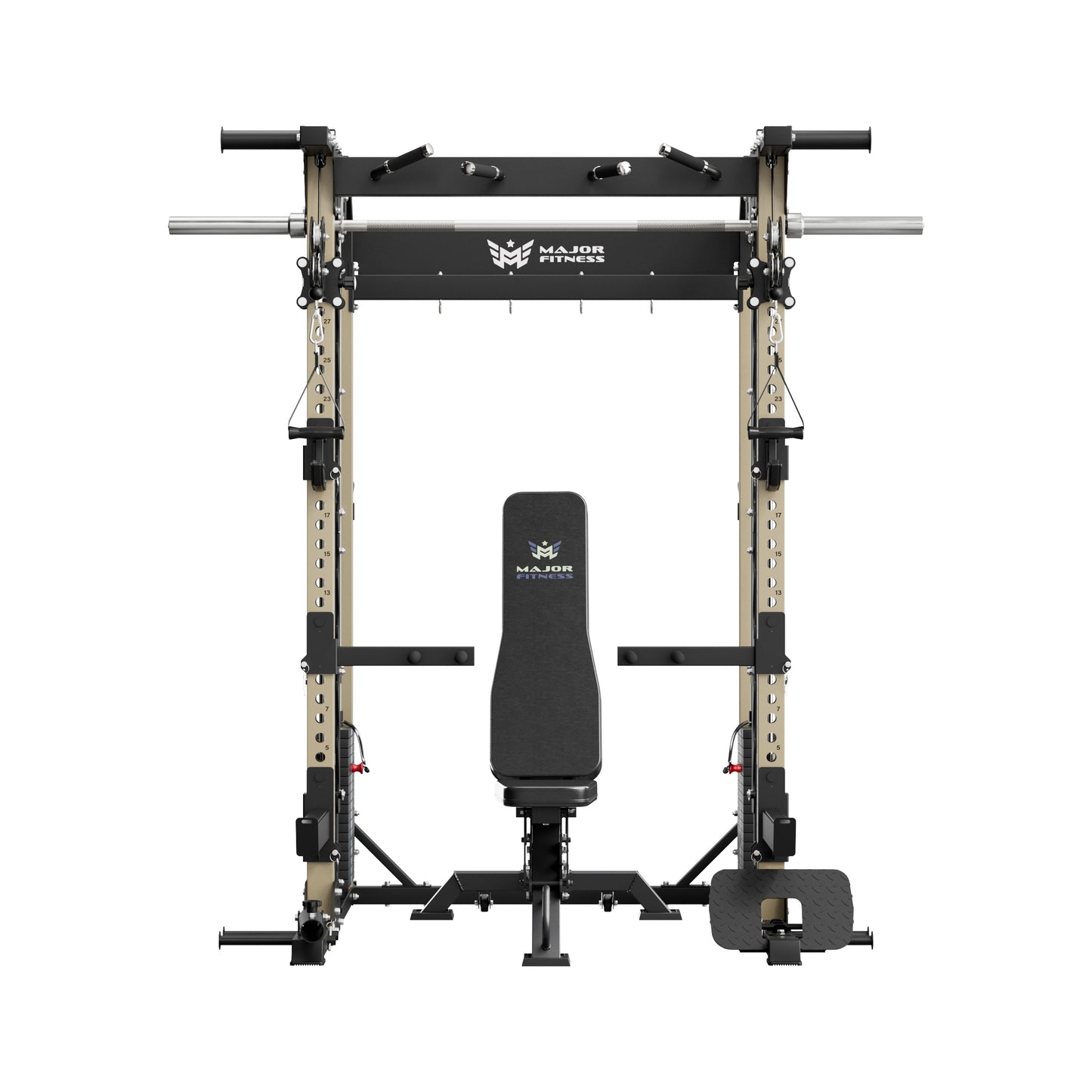 MAJOR FITNESS B52 All-in-One Home Gym Smith Machine Bundle (Recon Desert) Front View