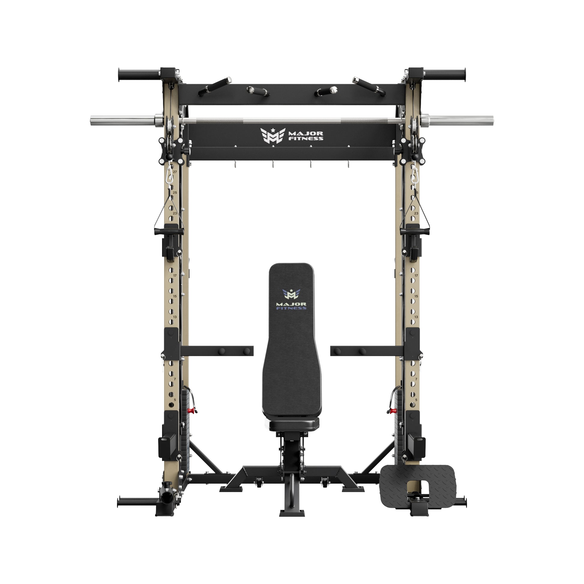 MAJOR FITNESS B52 All-in-One Home Gym Smith Machine Bundle (Recon Desert) Front View
