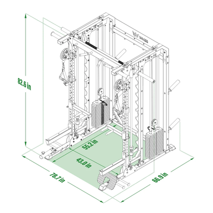 Dimensions for the MAJOR FITNESS B52 All-in-One Home Gym Smith Machine