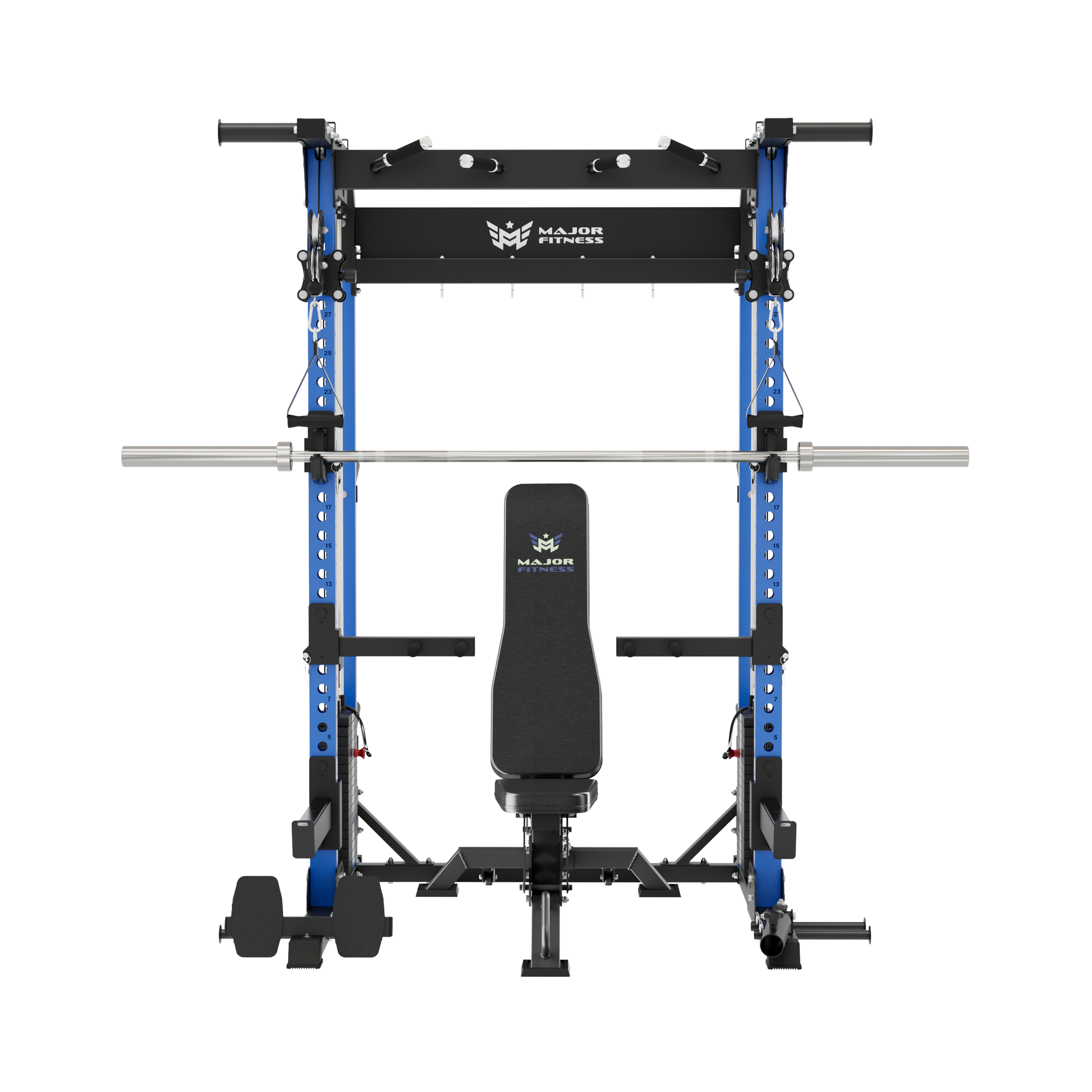 MAJOR FITNESS F22 All-in-One Home Gym Power Rack Bundle (Patriot Blue) Front View