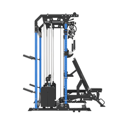 MAJOR FITNESS F22 All-in-One Home Gym Power Rack Bundle (Patriot Blue) Side View