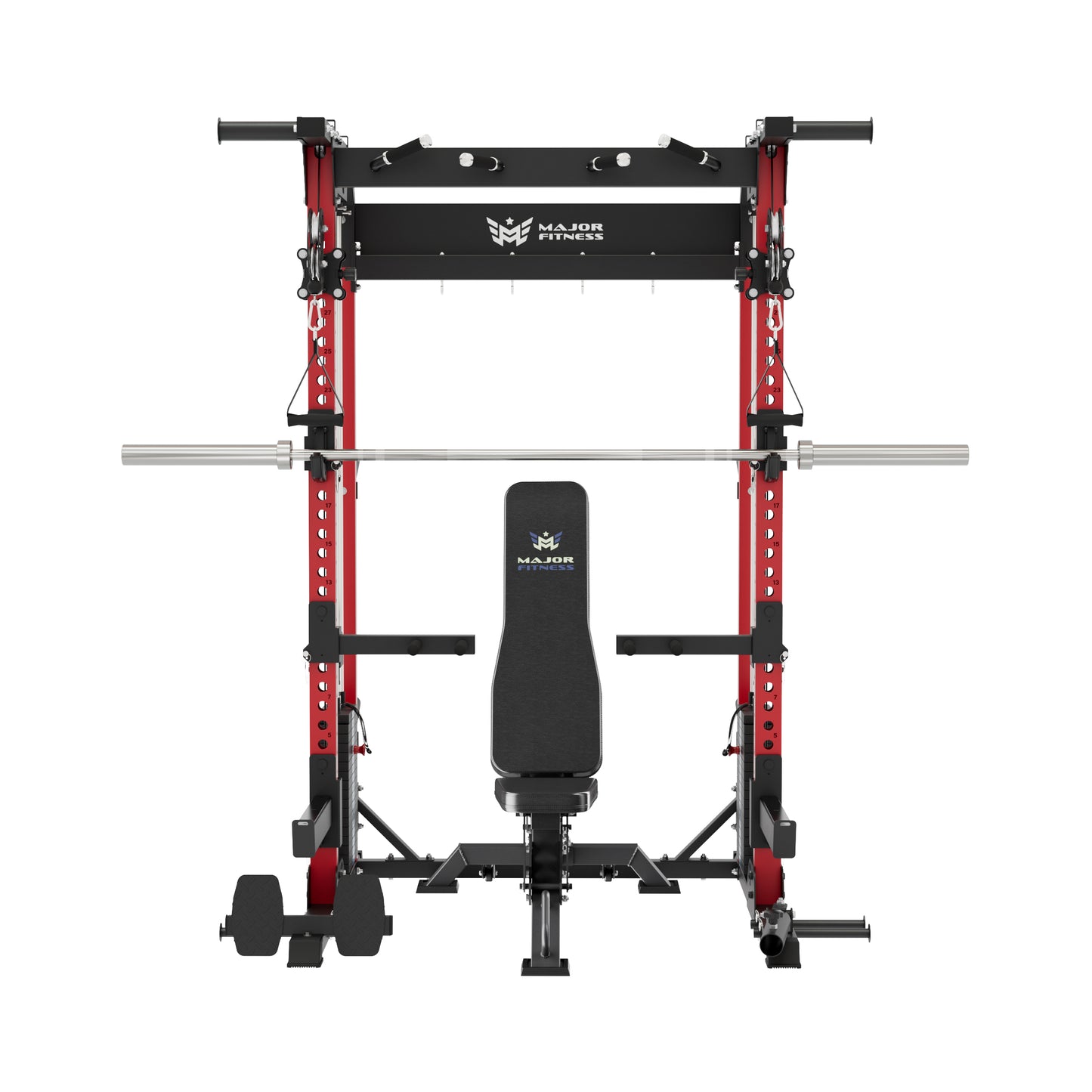 Major Fitness F22 Pro All-In-One Home Gym Deluxe Bundle – Power Rack + Weight Bench + 320LB Olympic Plates Set + 7FT Barbell Bar | Combat Red