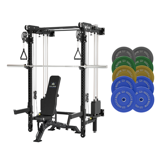 MAJOR FITNESS F35 All-in-One Wall Mount Folding Power Rack Home Gym Deluxe Bundle (Tactical Black) Main View