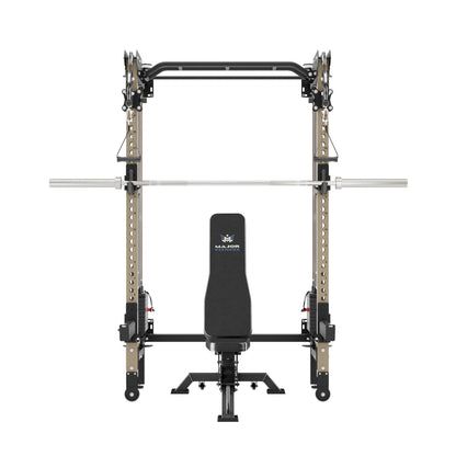 MAJOR FITNESS F35 All-in-One Wall Mount Folding Power Rack Home Gym Deluxe Bundle (Recon Desert) Front View