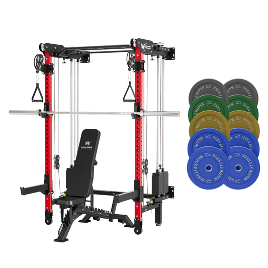 MAJOR FITNESS F35 All-in-One Wall Mount Folding Power Rack Home Gym Deluxe Bundle (Combat Red) Main View