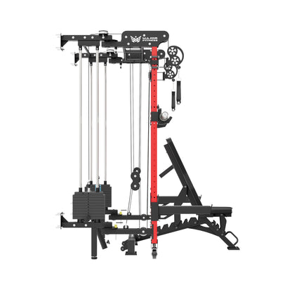 MAJOR FITNESS F35 All-in-One Wall Mount Folding Power Rack Home Gym Deluxe Bundle (Combat Red) Side View
