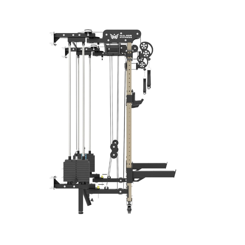 MAJOR FITNESS F35 All-in-One Wall Mount Folding Power Rack Home Gym (Recon Desert) Side View