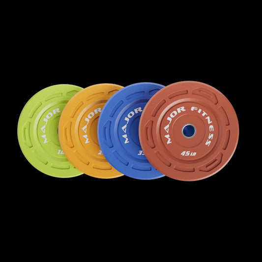 Major Fitness Color Grip Low Bounce Bumper Plates Olympic Weight Plates - 230LB Set (2 x 10LB, 2 x 25LB, 2 x 35LB, 2 x 45LB)