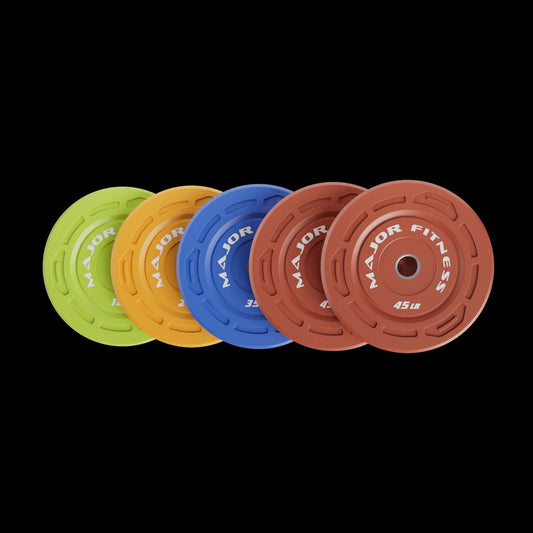 Major Fitness Color Grip Low Bounce Bumper Plates Olympic Weight Plates - 320LB Set (2 x 10LB, 2 x 25LB, 2 x 35LB, 4 x 45LB)