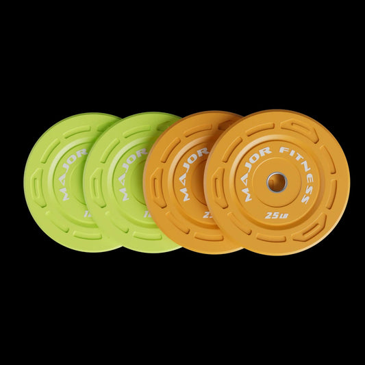 Major Fitness Color Grip Low Bounce Bumper Plates Olympic Weight Plates - 70LB Set (2 x 10LB, 2 x 25LB)