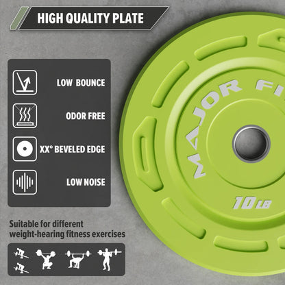 Major Fitness Color Grip Low Bounce Bumper Plates Olympic Weight Plates - 320LB Set (2 x 10LB, 2 x 25LB, 2 x 35LB, 4 x 45LB)