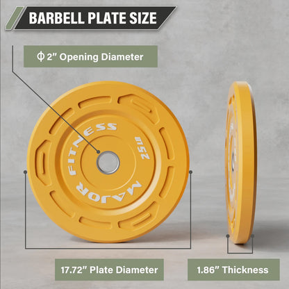 Major Fitness Color Grip Low Bounce Bumper Plates Olympic Weight Plates - 320LB Set (2 x 10LB, 2 x 25LB, 2 x 35LB, 4 x 45LB)