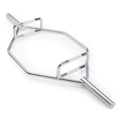 Full view of the Marcy 56-inch Olympic hex trap bar with chrome-plated finish for deadlifts and squats