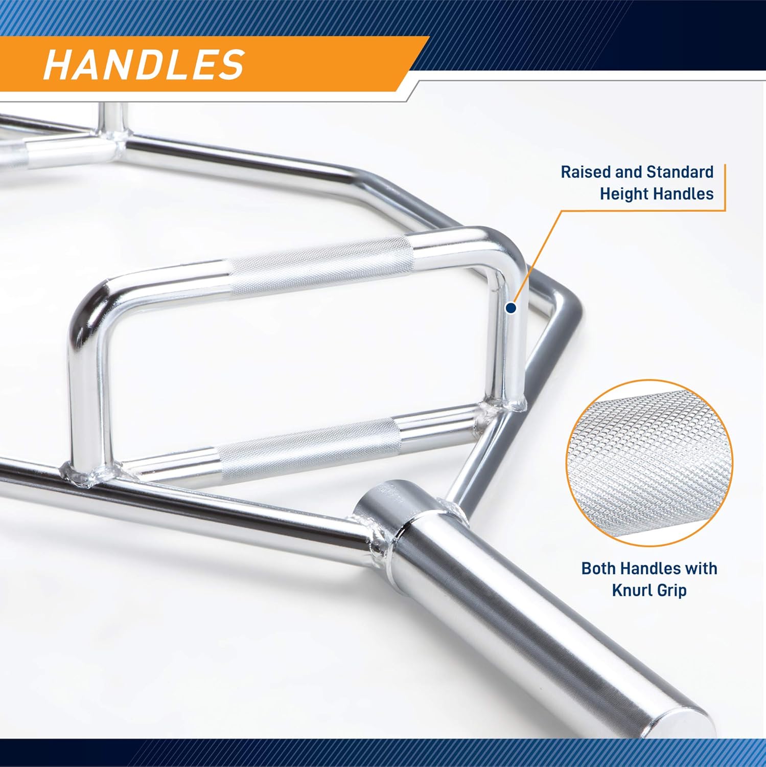Close-up of the Marcy trap bar’s knurled handles for a secure grip during lifts