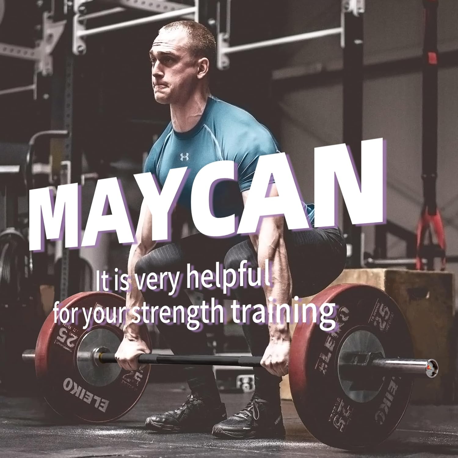 MAYCAN Olympic barbell set up in a home gym for strength training