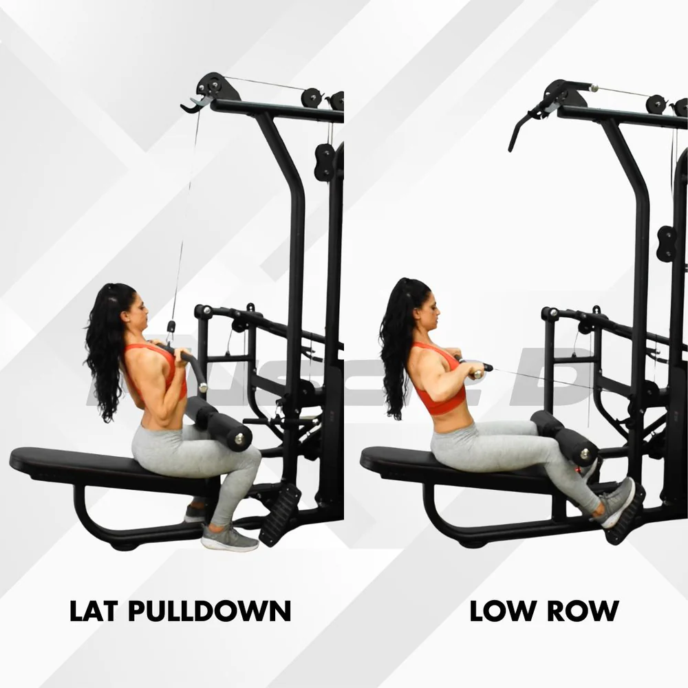 Lat pull and low row combo station