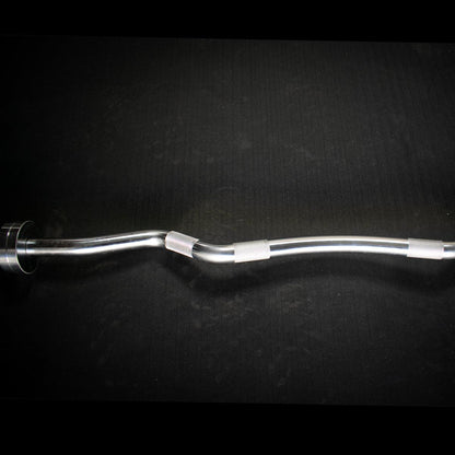 Close-up of ergonomic angled grip on curl bar