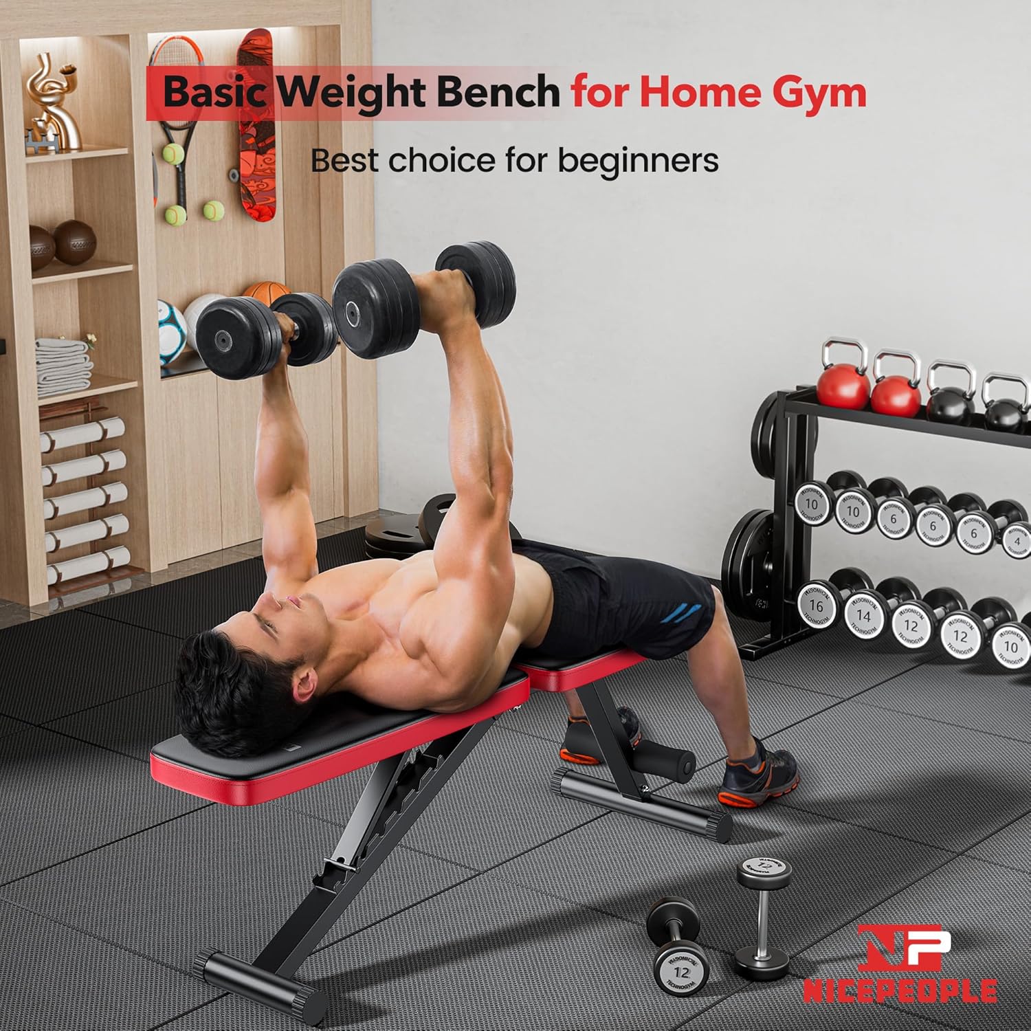 User performing workout  on the bench in a home gym