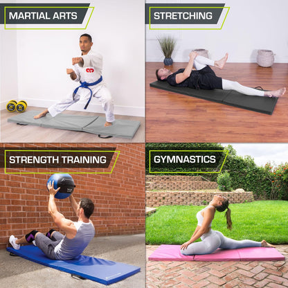 Person performing home workout on black ProsourceFit tri-fold exercise mat