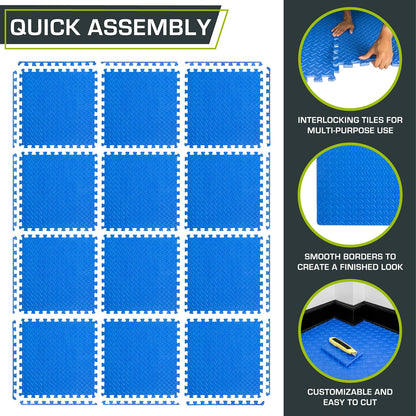 Hands connecting ProsourceFit puzzle mat tiles to demonstrate simple and fast interlocking setup