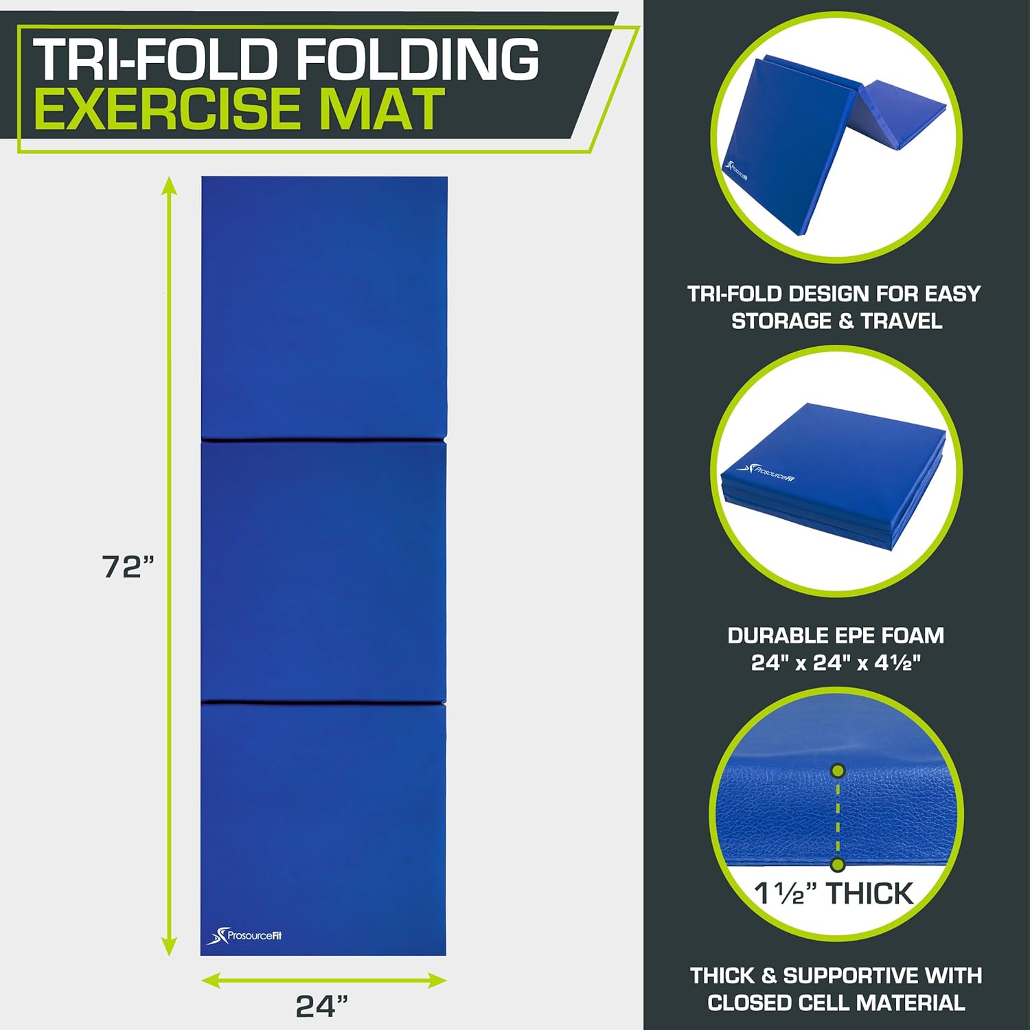 ProsourceFit Tri-Fold Mat folded for compact storage and portability