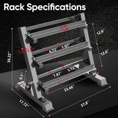 Dimensions for THERUN 1100lbs Adjustable 3-Tier Dumbbell Rack Stand