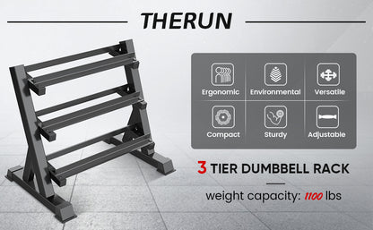 THERUN 1100lbs weight capacity Adjustable 3-Tier Dumbbell Rack Stand
