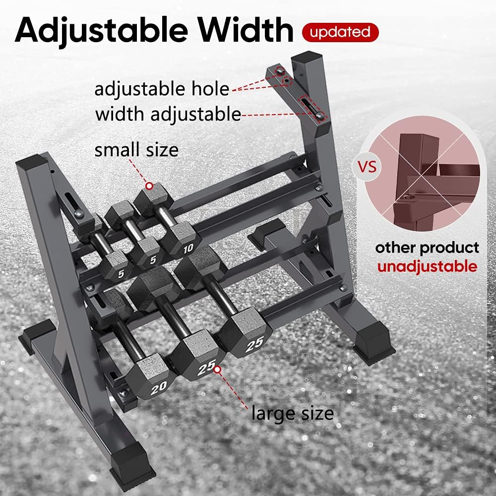 Close-up of adjustable width feature on THERUN dumbbell rack