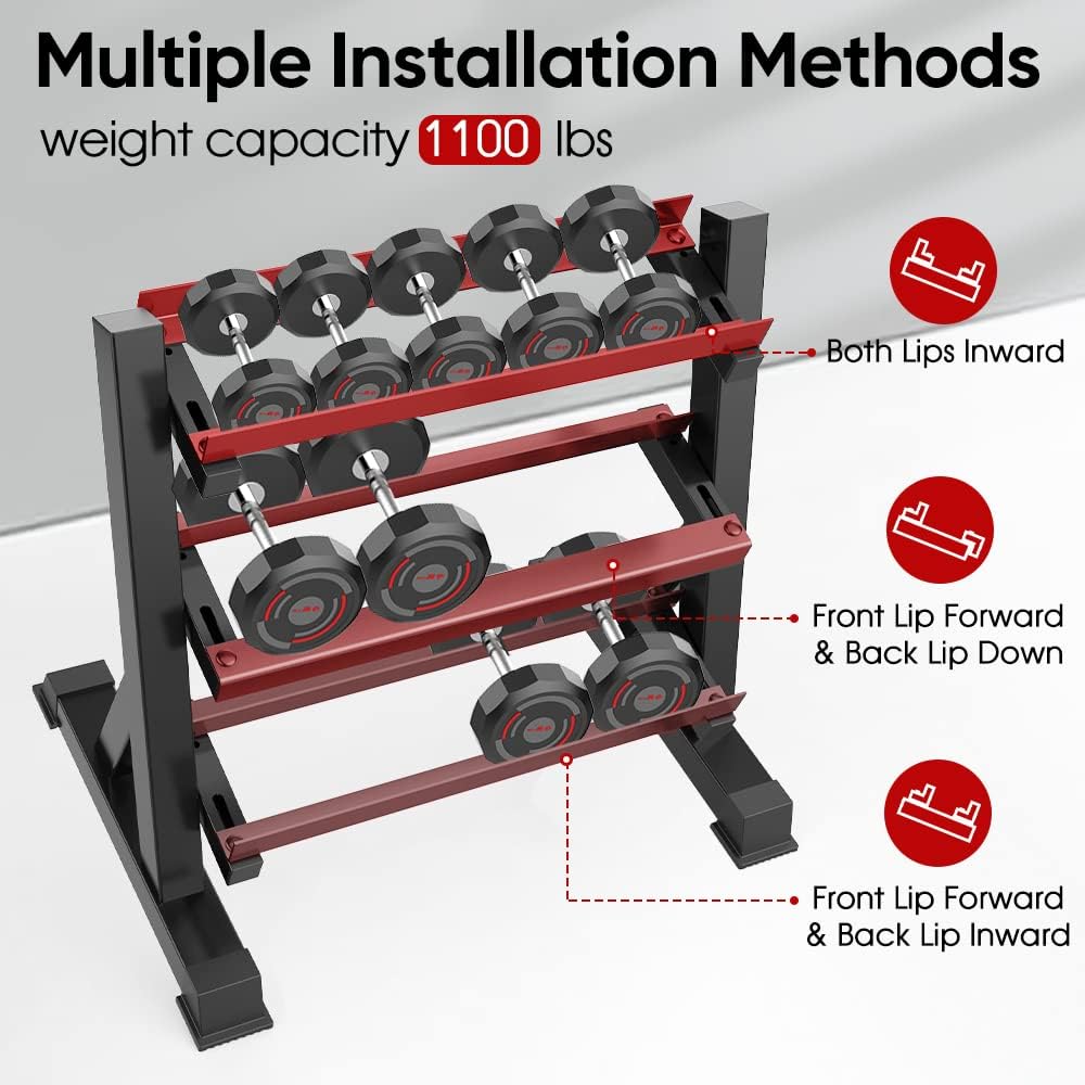 THERUN dumbbell rack configured for reverse installation holding kettlebells