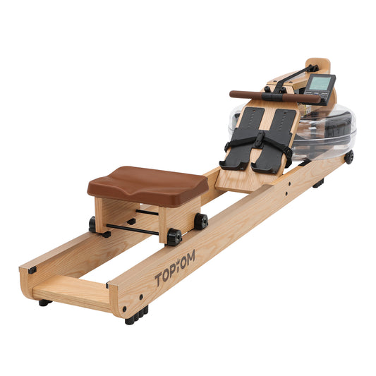 Topiom natural wood water rowing machine – full assembled view