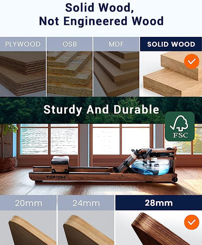 Real Waubeech solid wood detail on walnut Topiom water rower