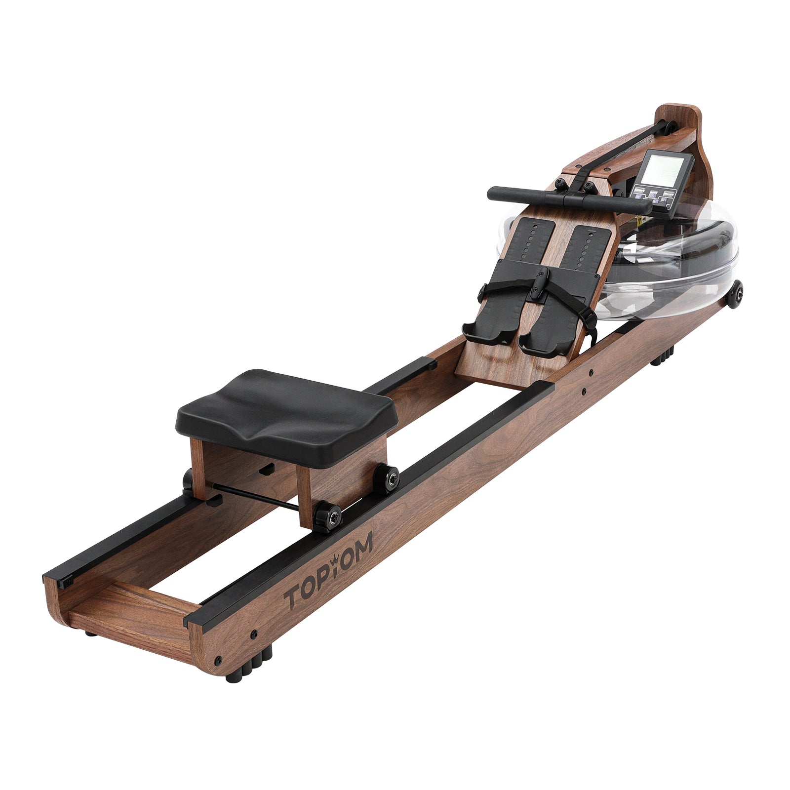 Topiom walnut wooden water rowing machine – full assembled front view