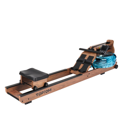 Topiom walnut wooden water rowing machine – full assembled view