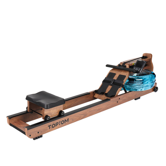 Topiom walnut wooden water rowing machine – full assembled view