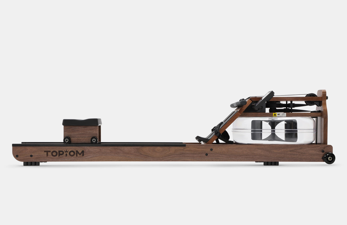 Topiom wooden water rowing machine (walnut) – full assembled side view