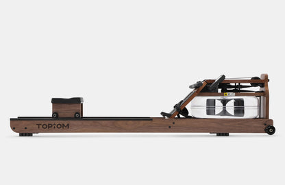 Topiom wooden water rowing machine (walnut) – full assembled side view