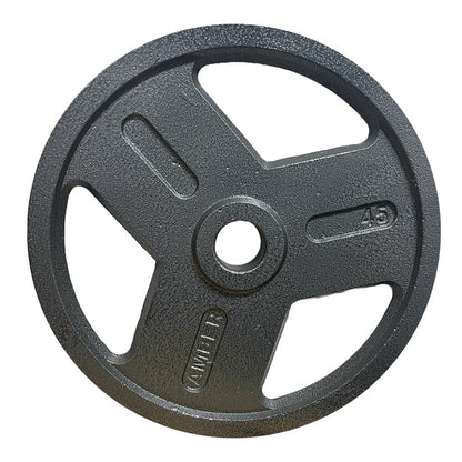 Tri-Grip Olympic Weight Plates Set – Heavy-duty cast iron plates with 2-inch holes for barbells.