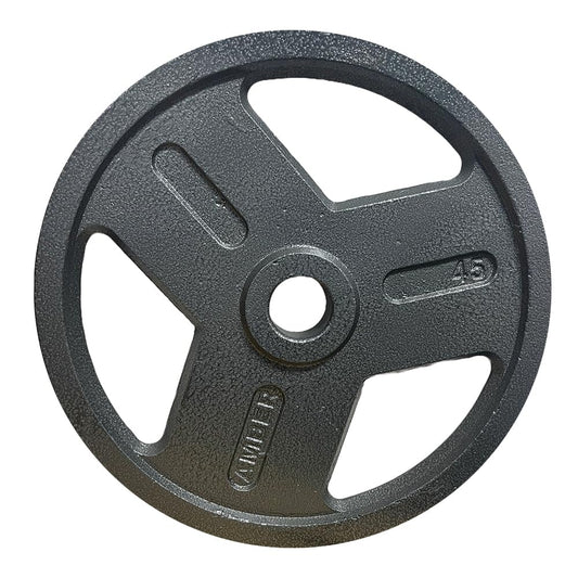 Tri-Grip Olympic Weight Plates Set – Heavy-duty cast iron plates with 2-inch holes for barbells.