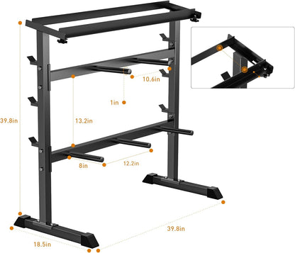 Dimensions diagram of UBOWAY Compact Dumbbell & Barbell Rack.