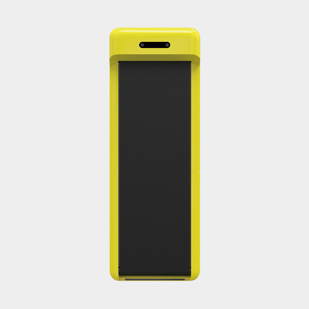 Full front view of yellow WalkingPad C2 treadmill in a home office setup