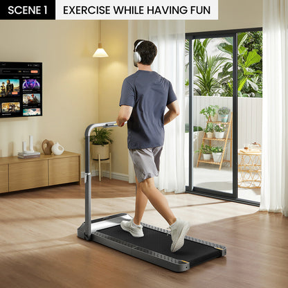 Jogging session with handrail upright in runner mode