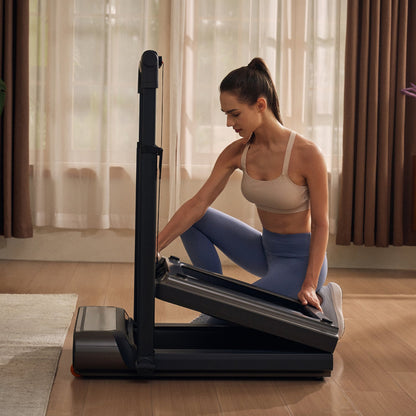 View of WalkingPad R3 Hybrid Foldable Treadmill easily folding for storage