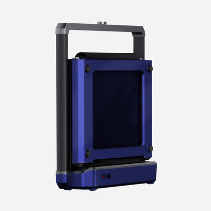 Blue WalkingPad X25 Foldable Treadmill in folded upright position