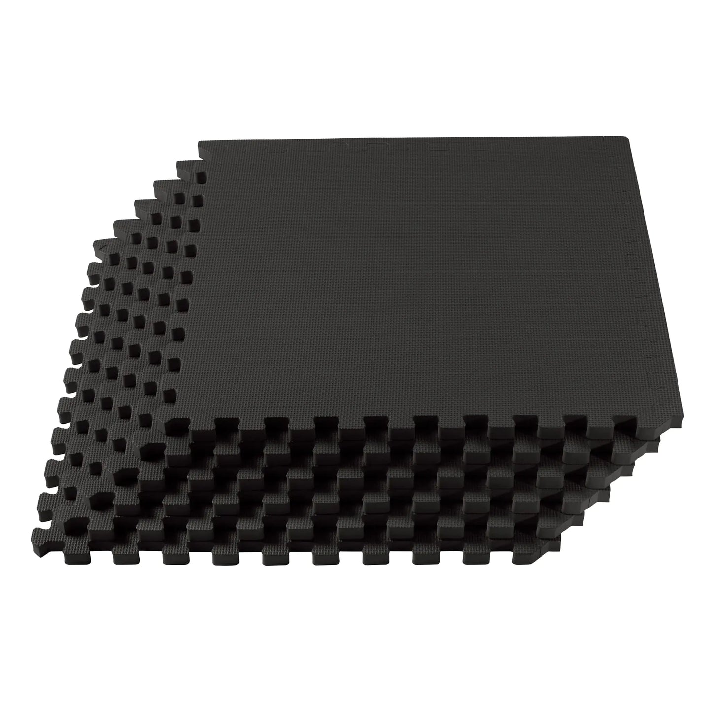 We Sell Mats 1-inch thick EVA foam interlocking floor tiles in black, ideal for home or gym flooring