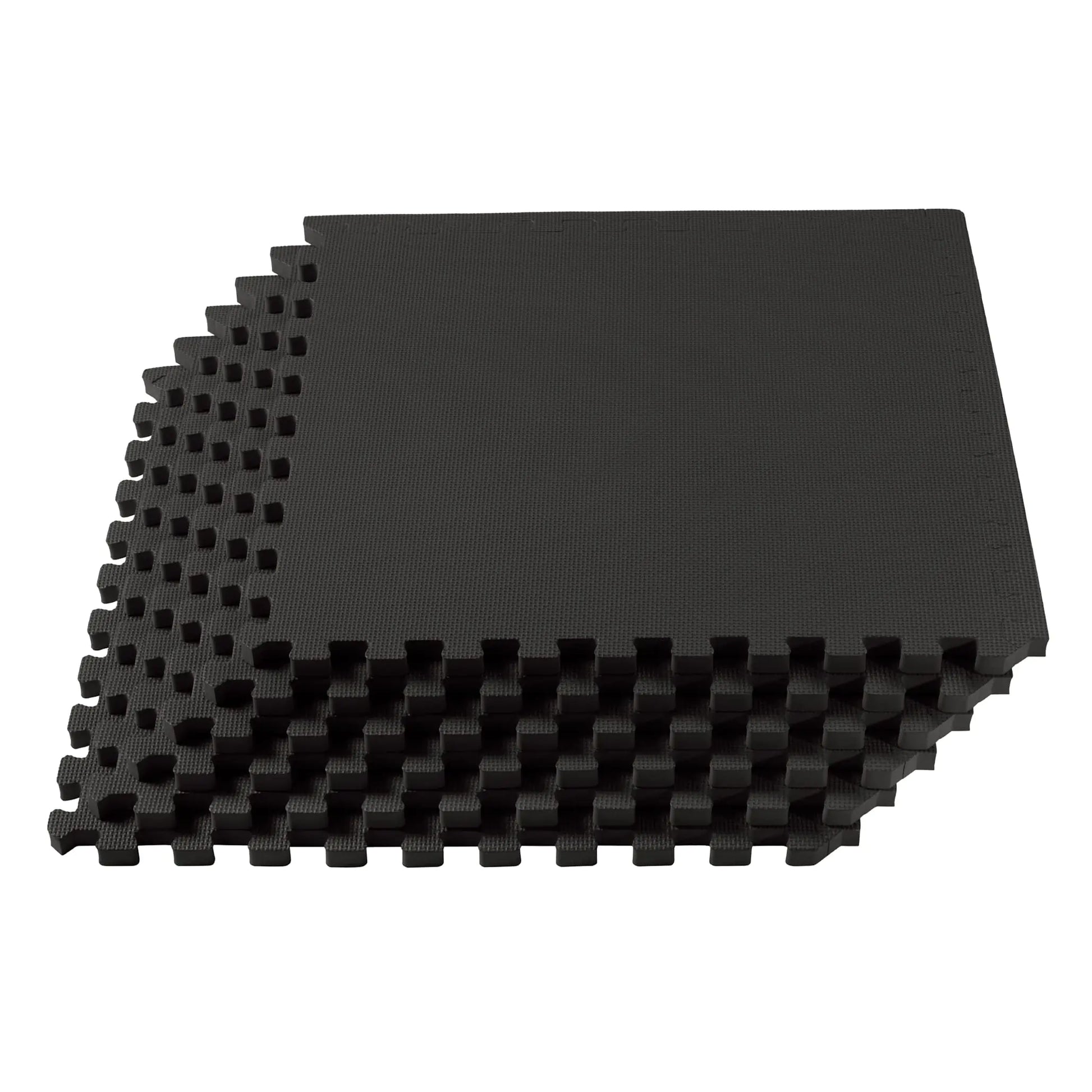 We Sell Mats 1-inch thick EVA foam interlocking floor tiles in black, ideal for home or gym flooring