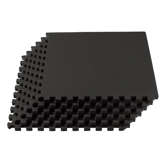 We Sell Mats 1-inch thick EVA foam interlocking floor tiles in black, ideal for home or gym flooring